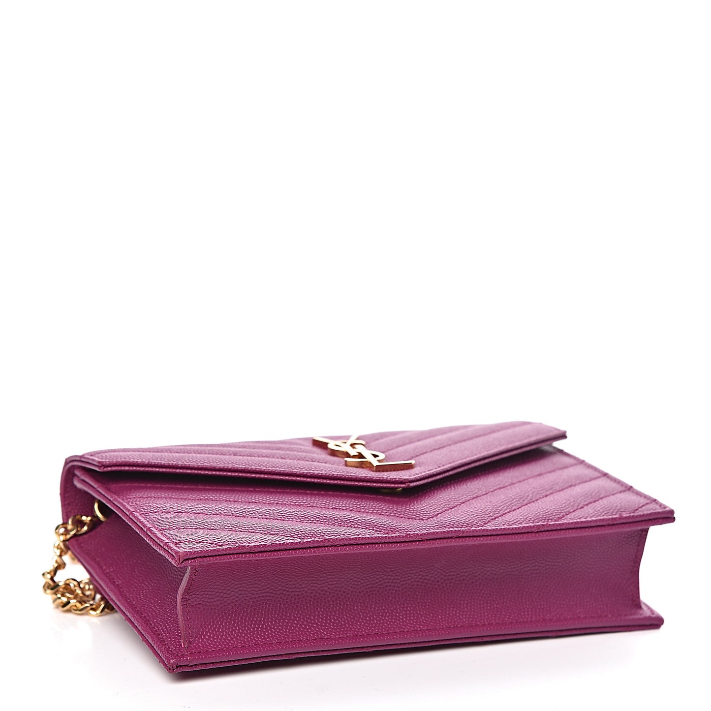 Grain De Poudre Matelasse Chevron Monogram Envelope Chain Wallet Dark Grape