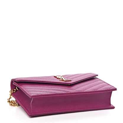 Saint Laurent Grain De Poudre Matelasse Chevron Monogram Envelope Chain Wallet Dark Grape 4 of 10