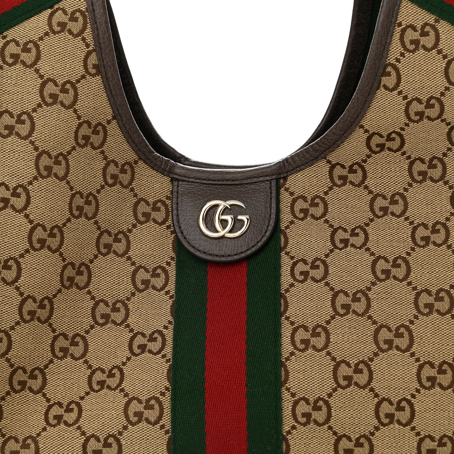 Gucci Monogram Web Small Giglio Tote Beige Dark Brown 8 of 10