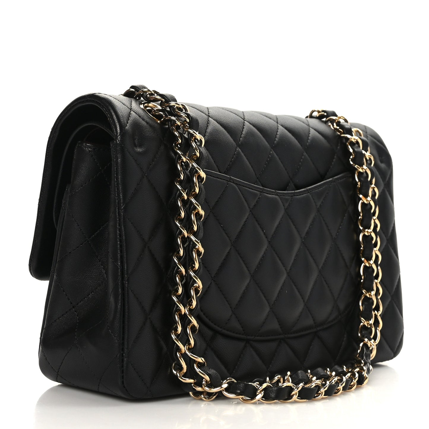 Lambskin Quilted Medium Double Flap Black