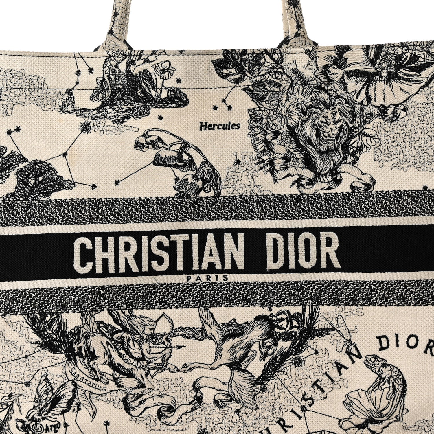 Christian Dior Canvas Embroidered Large Zodiac Toile De Jouy Book Tote Latte 7 of 9