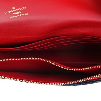 Louis Vuitton Denim Damier Monogram Patchwork Flore Chain Wallet Blue Rouge 5 of 9