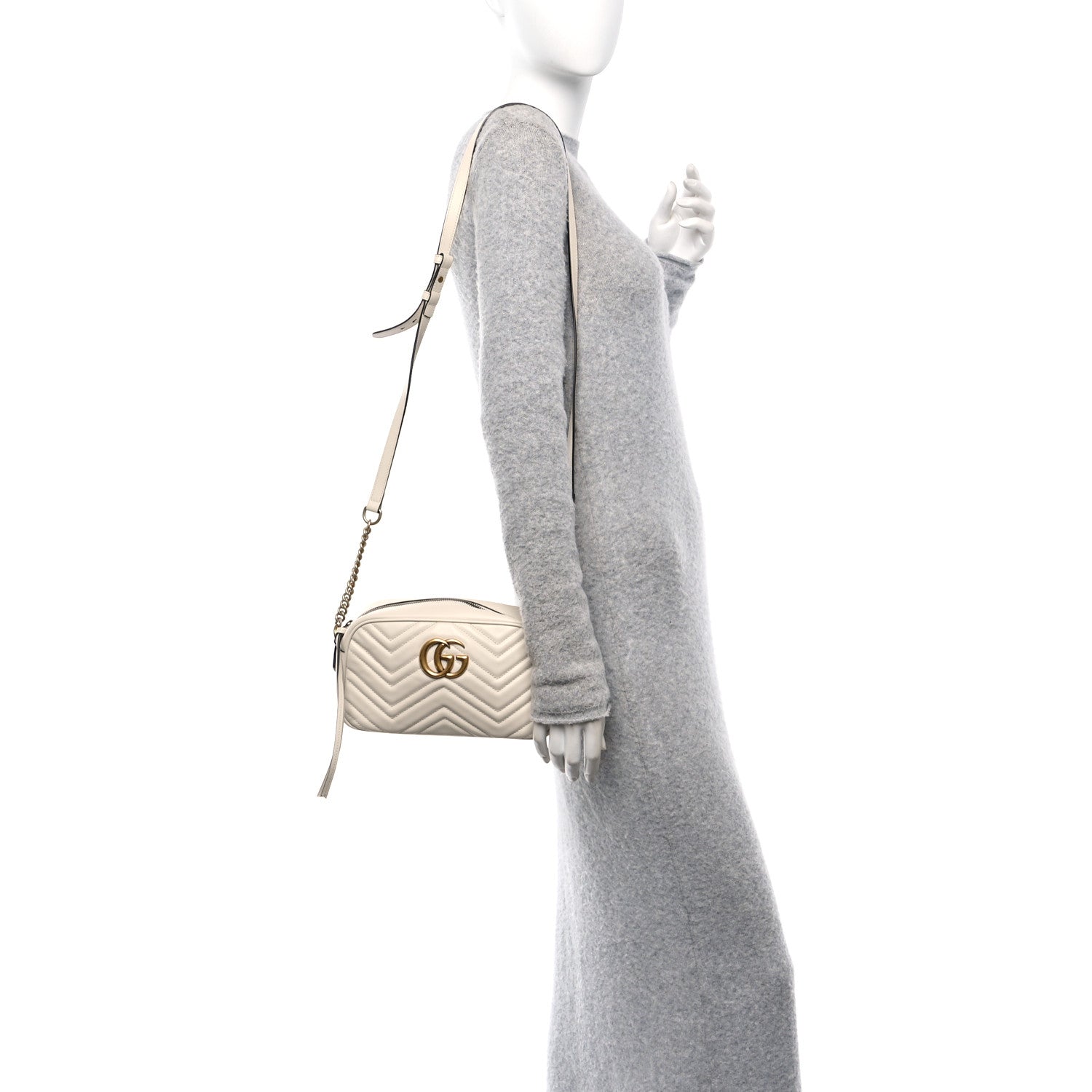 Gucci Calfskin Matelasse Small GG Marmont Chain Shoulder Bag White 2 of 10