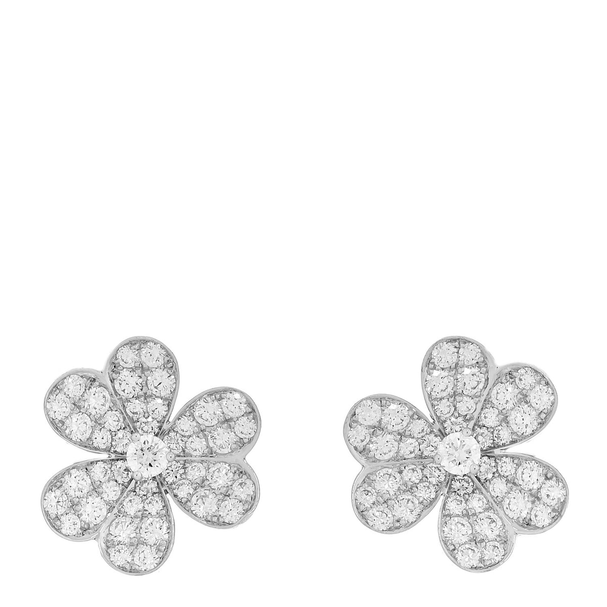 Van Cleef & Arpels 18K White Gold Diamond Small Frivole Pave Earrings 1 of 5