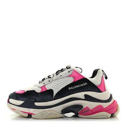 Balenciaga Fabric Mesh Womens Triple S Sneakers 40 Rose Fluo Black White 1 of 8