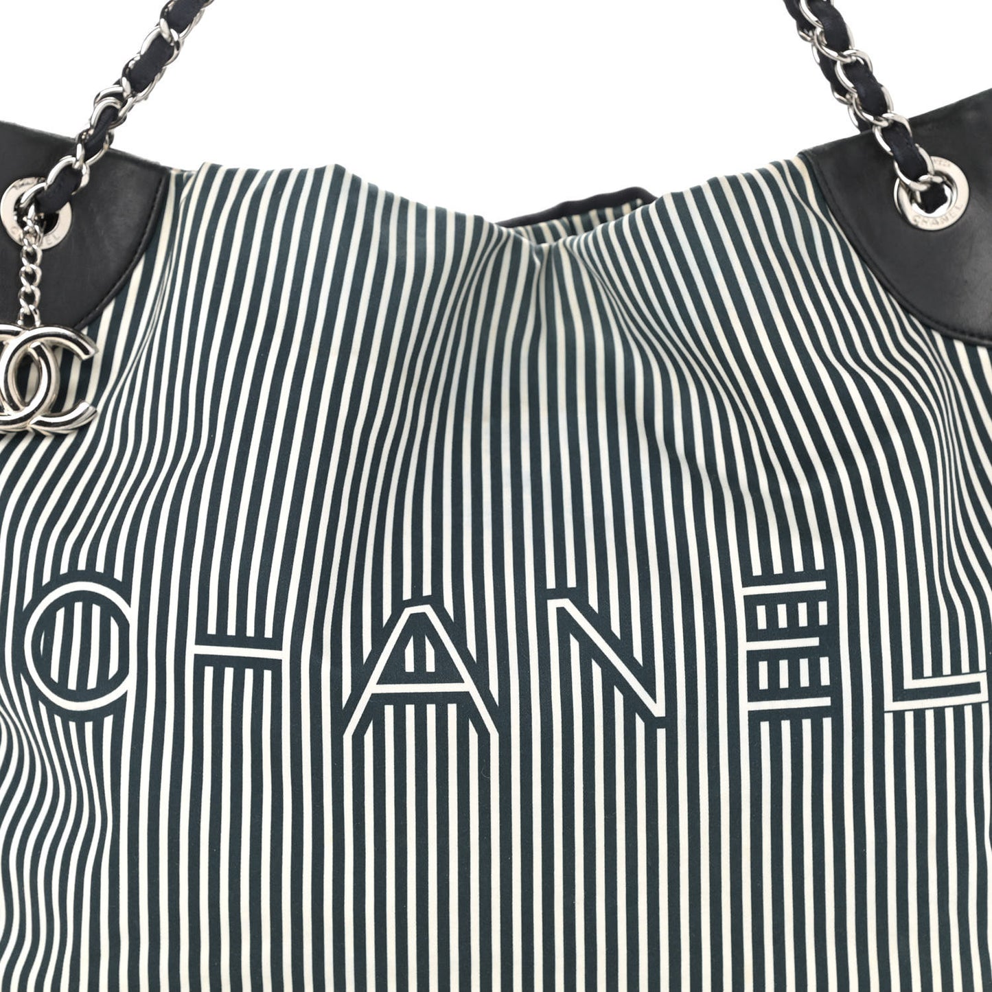 Striped Canvas Logo Tote Black