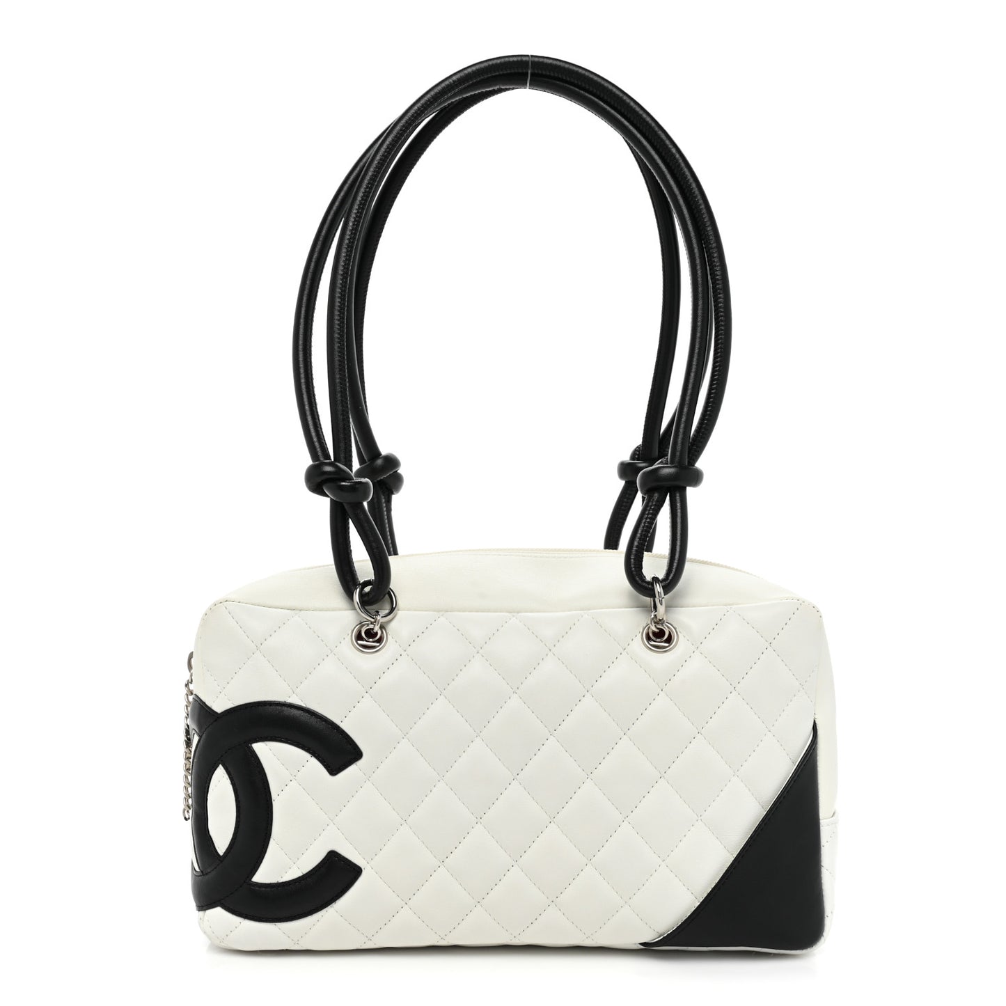 Calfskin Quilted Large Cambon Bowler White Black