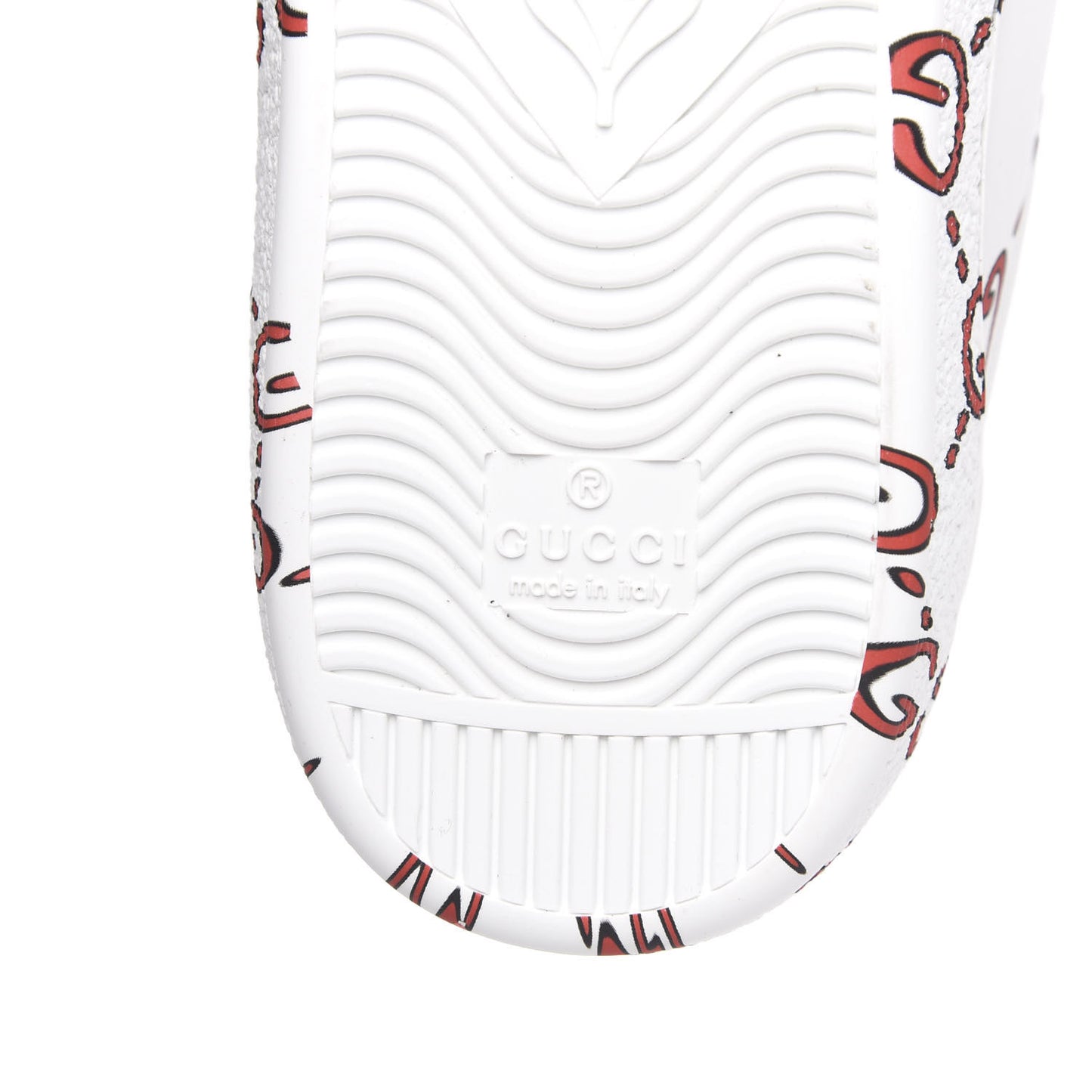 Calfskin GucciGhost Print Mens Ace Sneakers 7 White Hibiscus Red