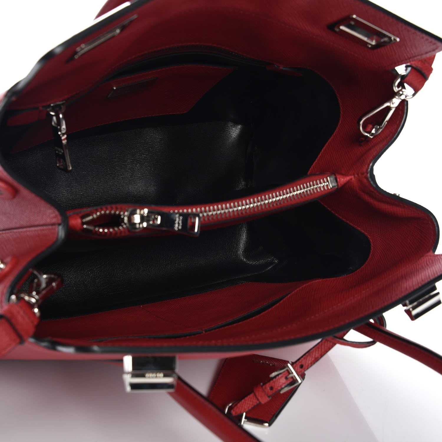 Prada Saffiano Cuir Twin Tote Fuoco 6 of 8
