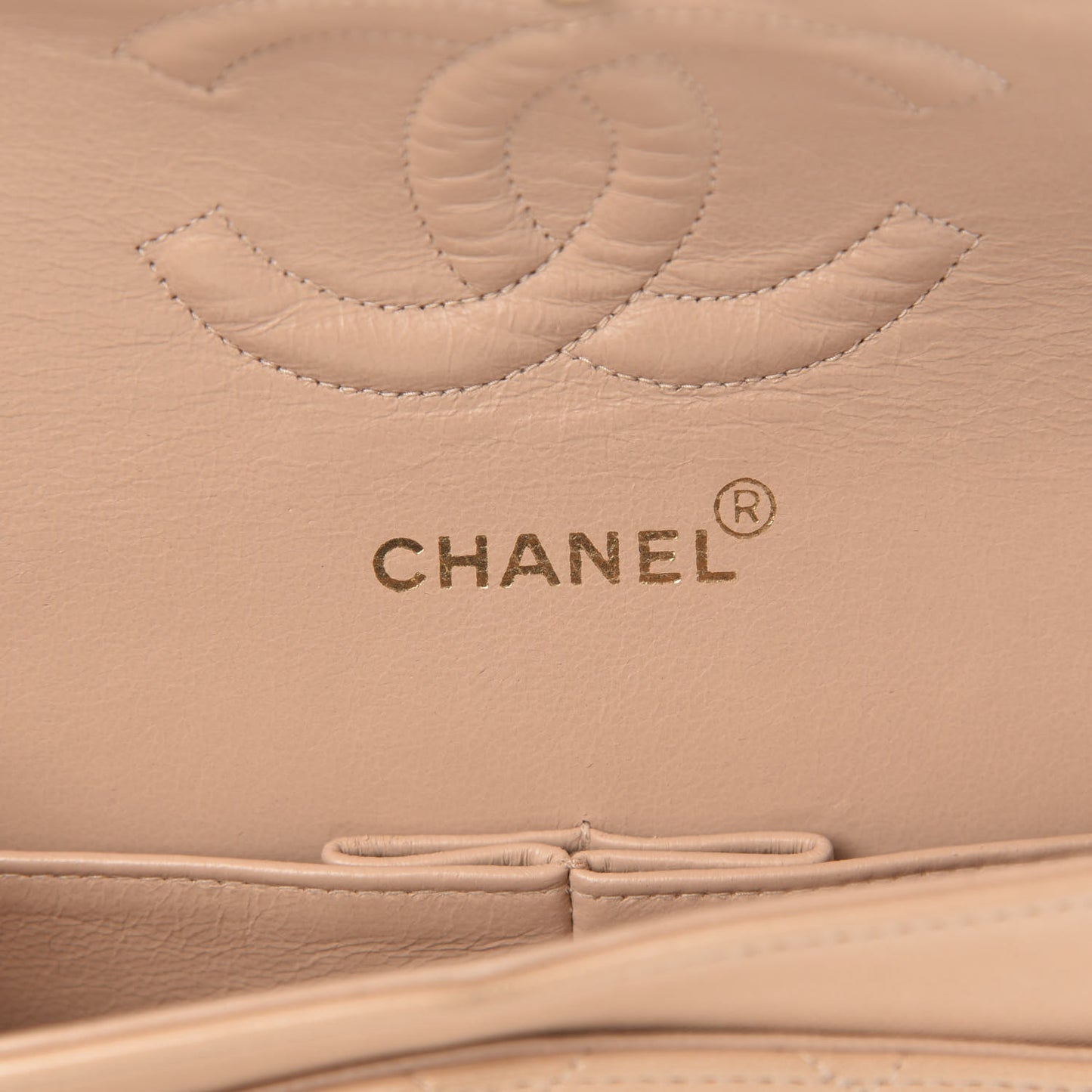 Lambskin Quilted Medium Double Flap Beige