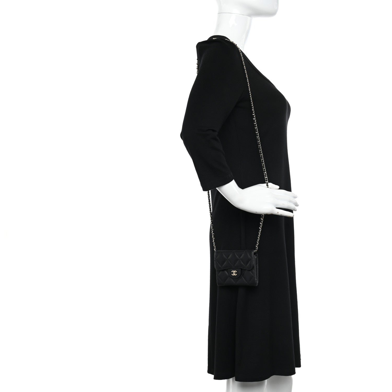 Chanel Caviar Quilted Flap Card Holder On Chain Black 2 of 13