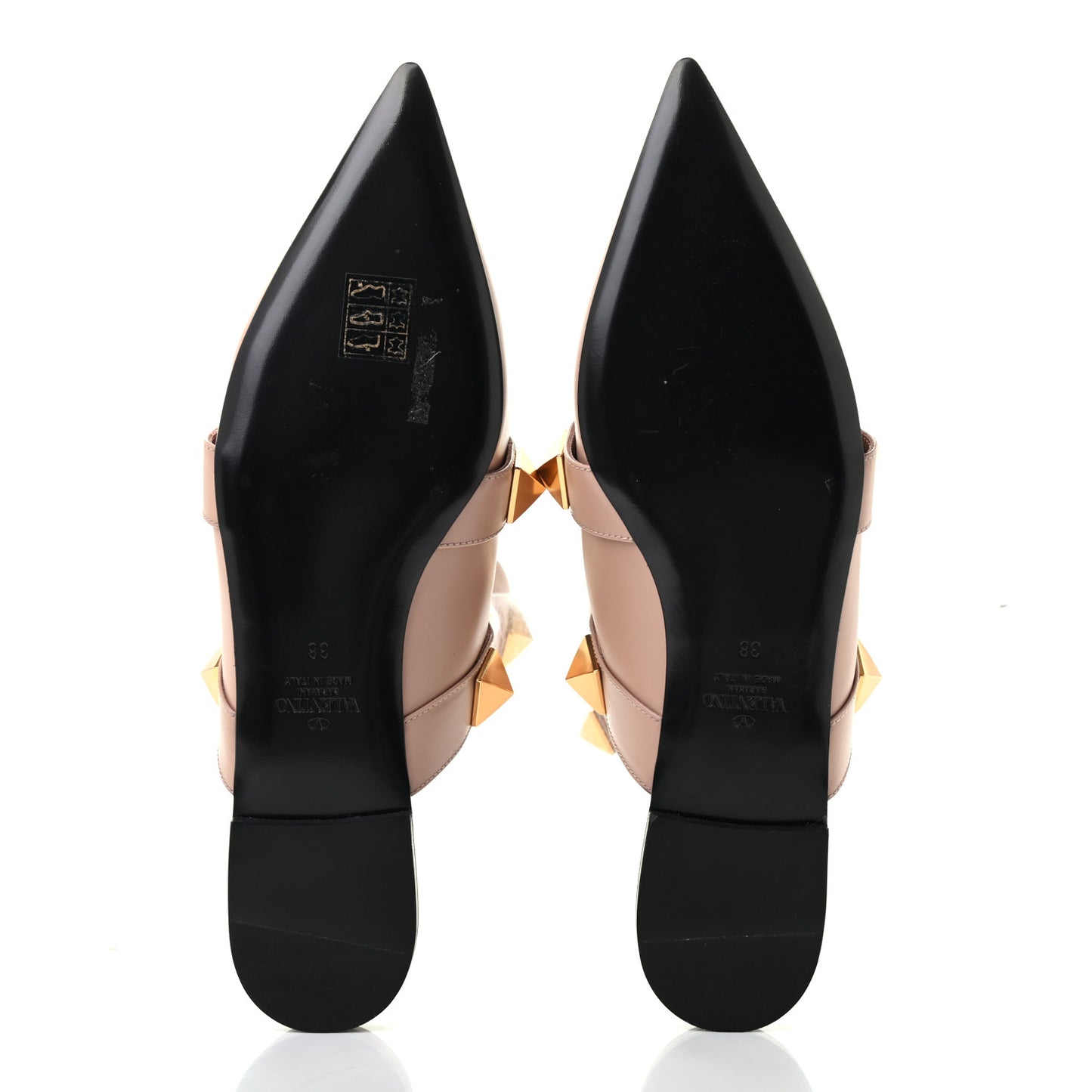 Calfskin Roman Stud Ankle Strap Flat Mules 38 Rose Cannelle