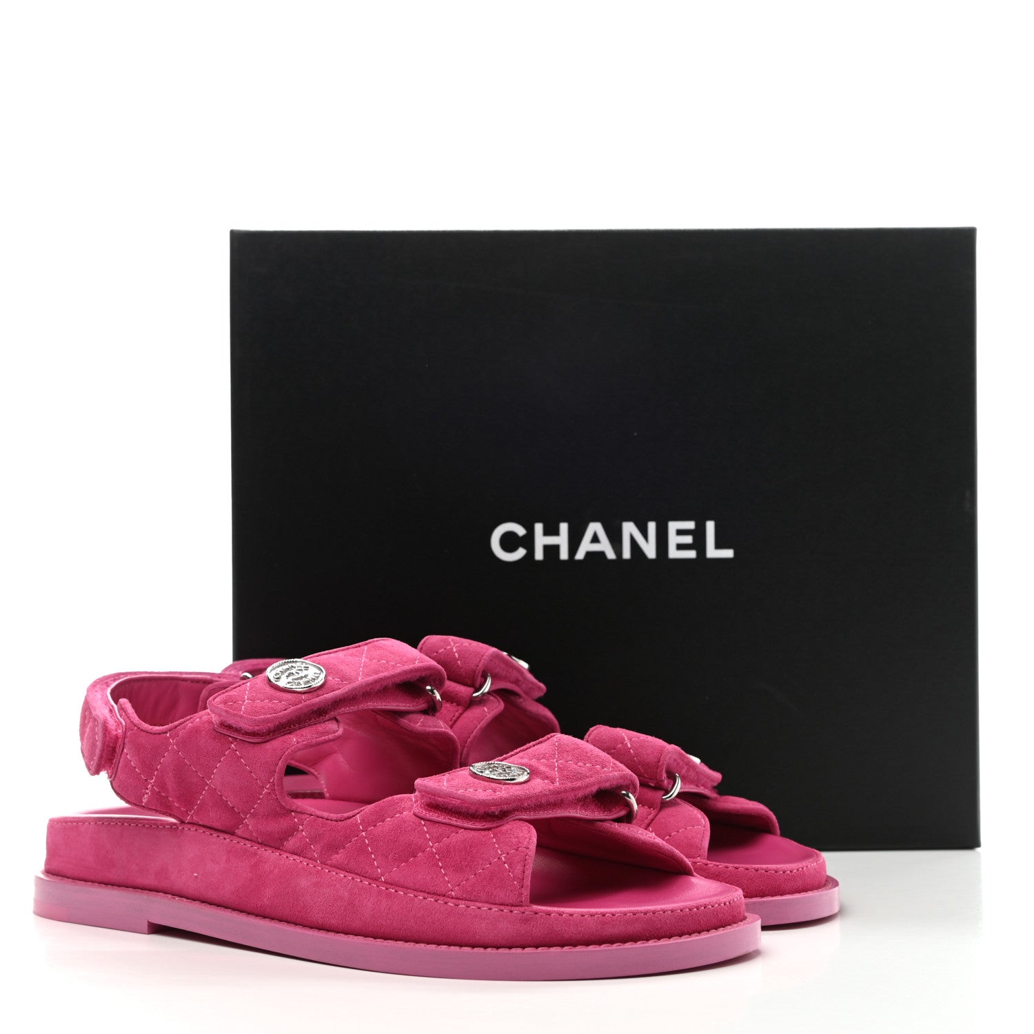 Chanel Suede Calfskin Velcro Dad Sandals 38 Pink 9 of 9