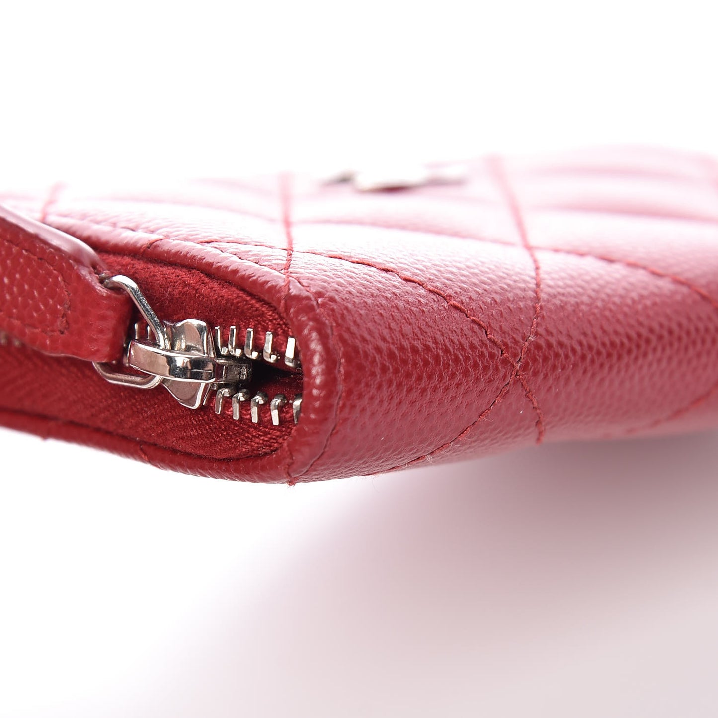 Caviar Quilted Zip Coin Purse Dark Red