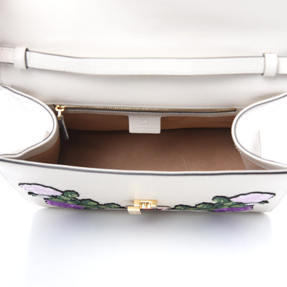 Gucci Calfskin Embroidered Medium Sylvie Top Handle Bag White 5 of 12