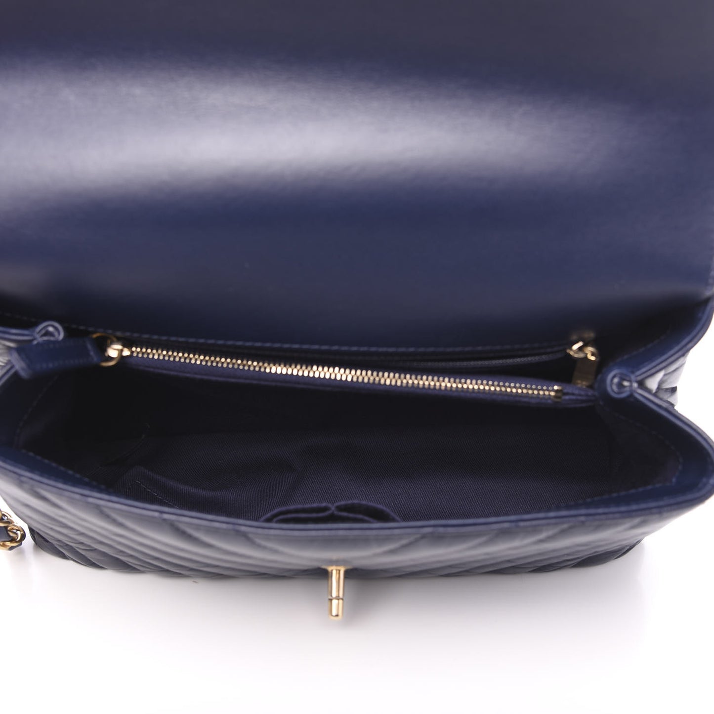 Aged Calfskin Chevron Quilted Small Coco Handle Flap Navy