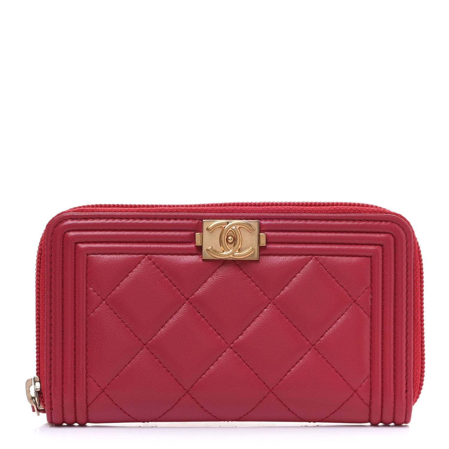 Chanel Lambskin Quilted Small Boy Zip Around Wallet Red 1 of 10