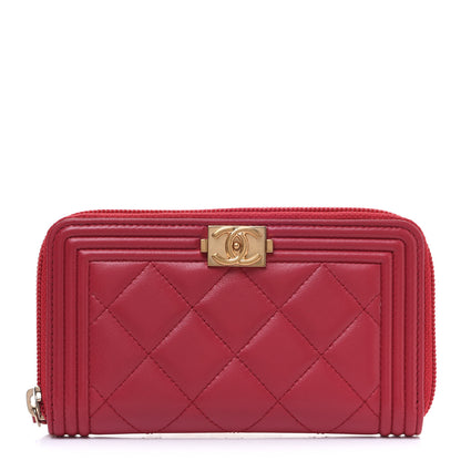Chanel Lambskin Quilted Small Boy Zip Around Wallet Red 1 of 10