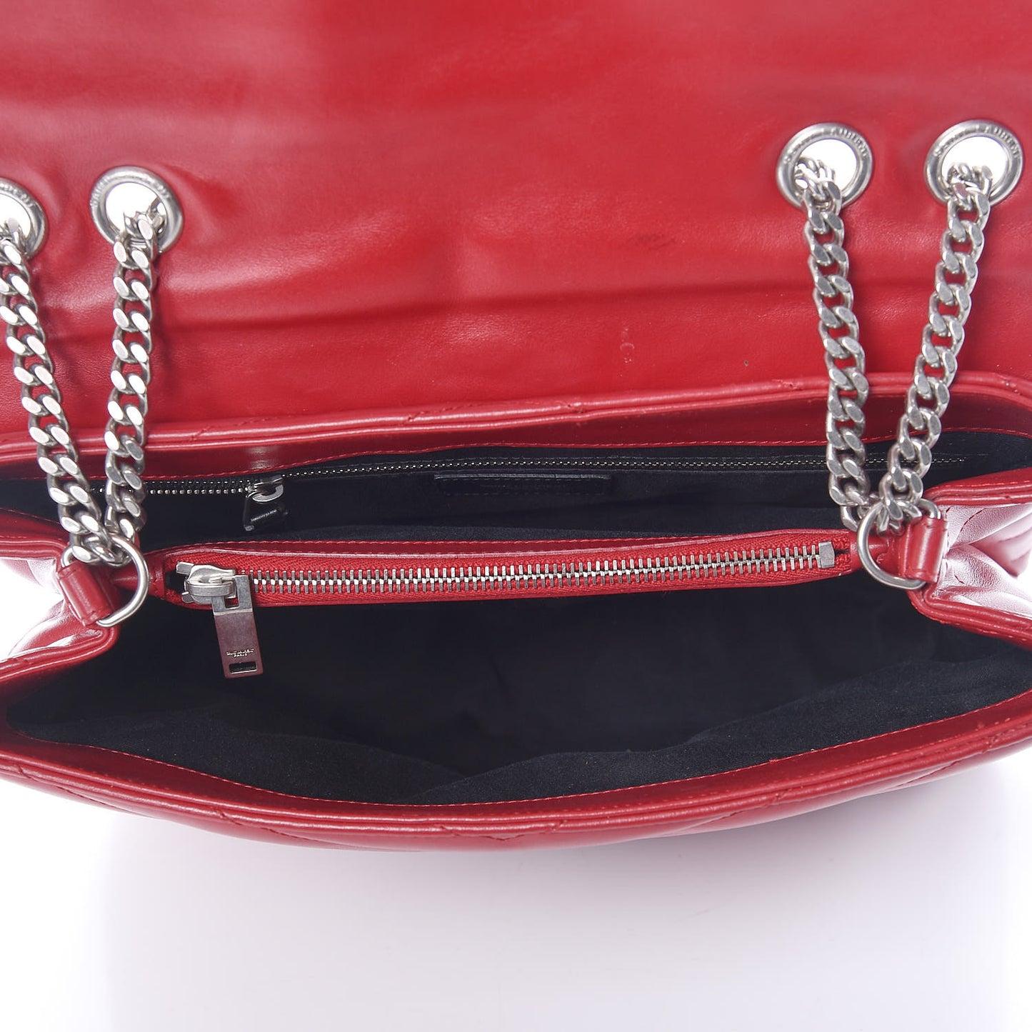 Calfskin Y Quilted Monogram Medium Loulou Chain Satchel Lipstick Red