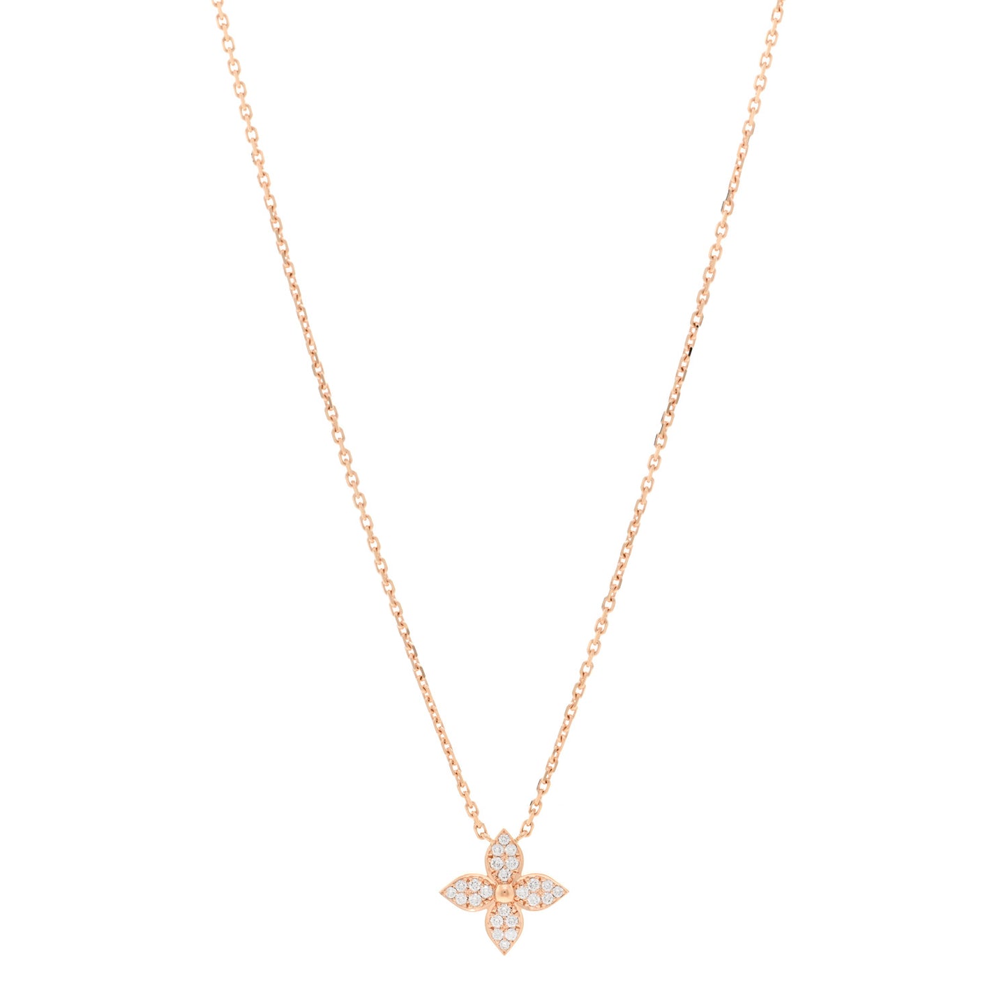 18K Pink Gold Diamond Star Blossom Pendant Necklace