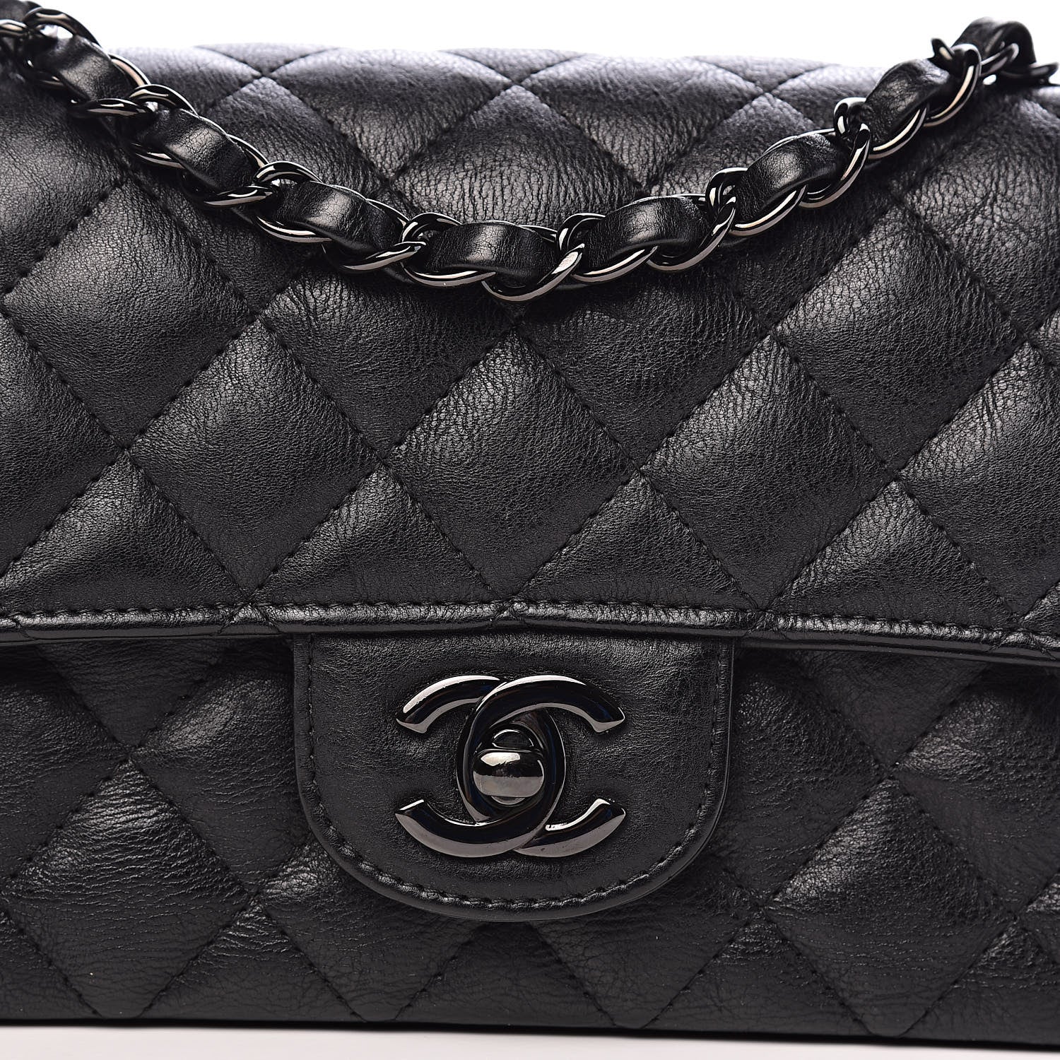 Chanel Crumpled Calfskin Quilted Mini Rectangular Flap So Black 10 of 10
