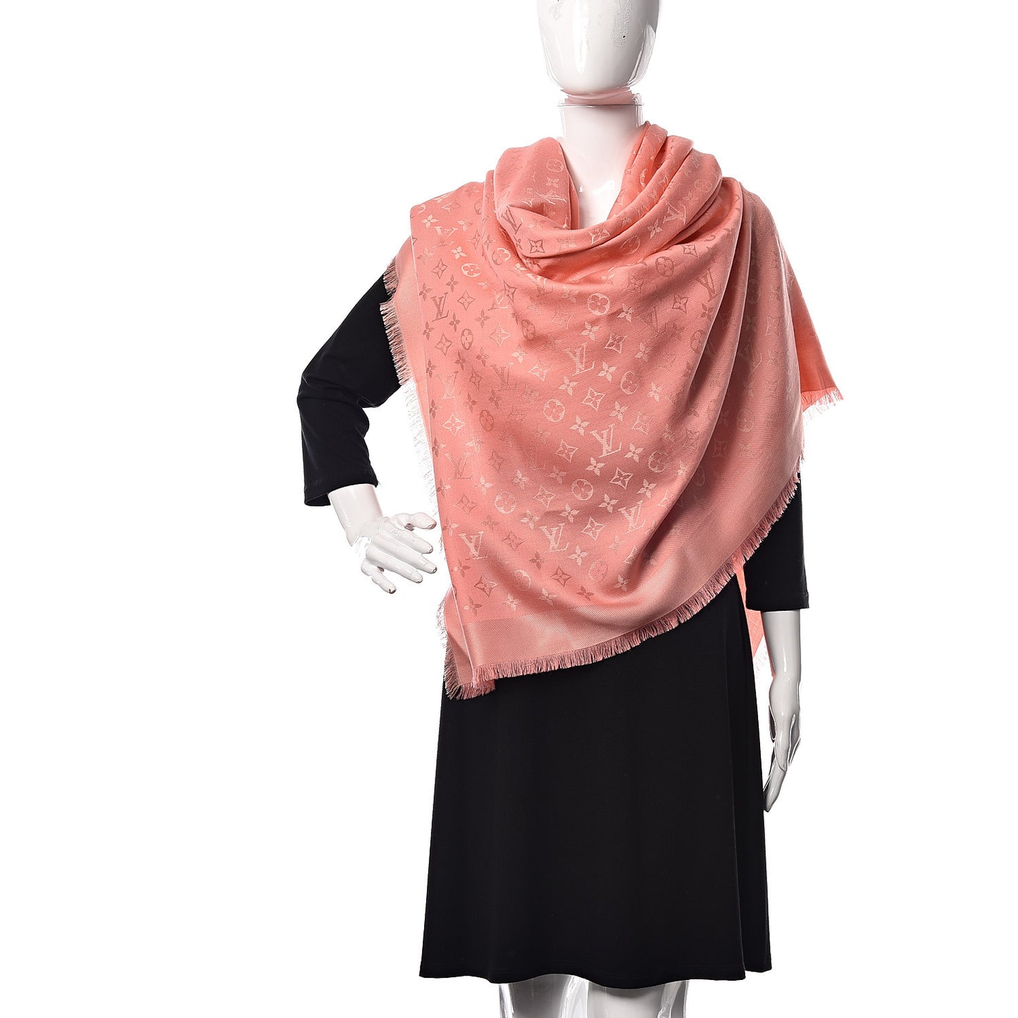Silk Wool Monogram Shawl Corail