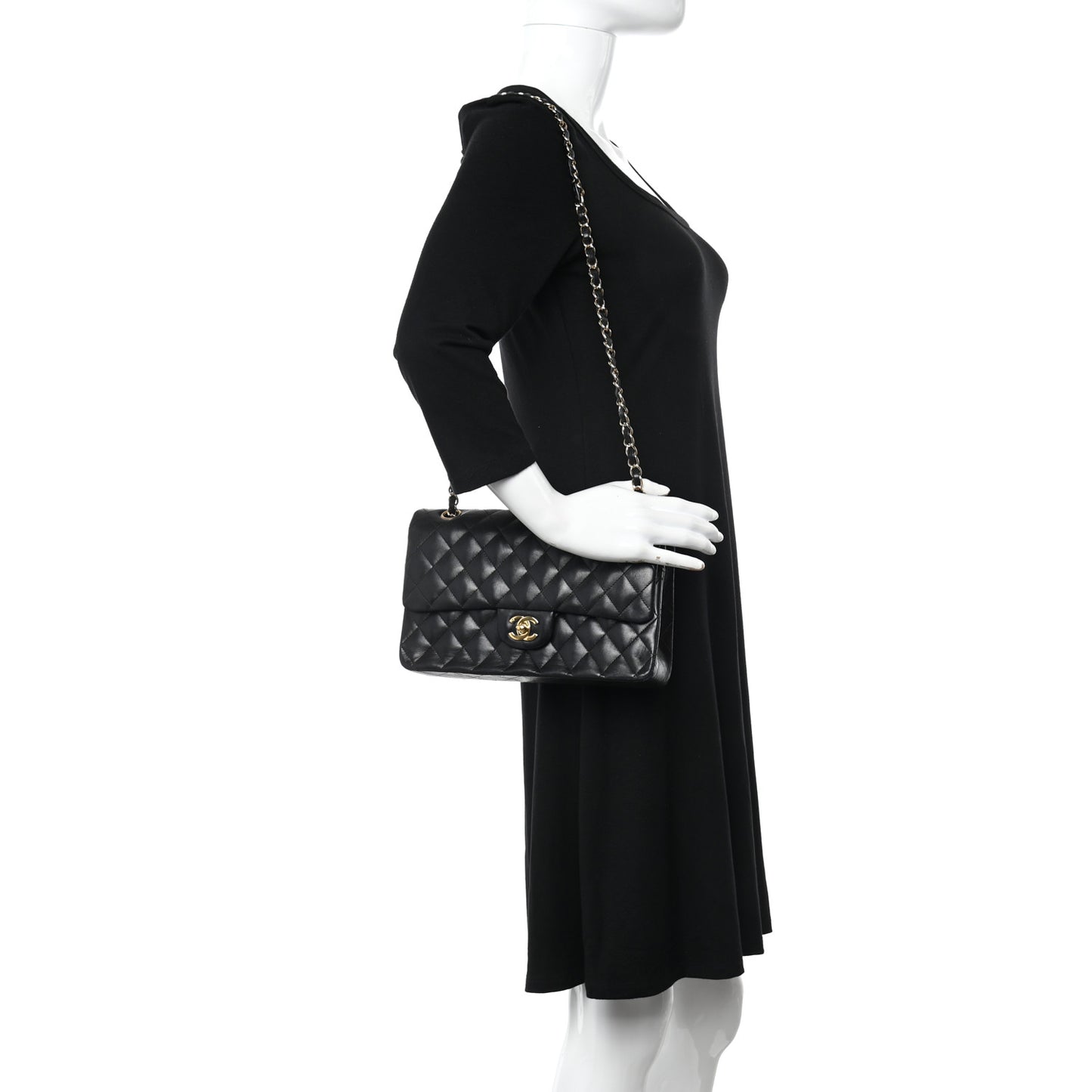 Lambskin Quilted Medium Double Flap Black
