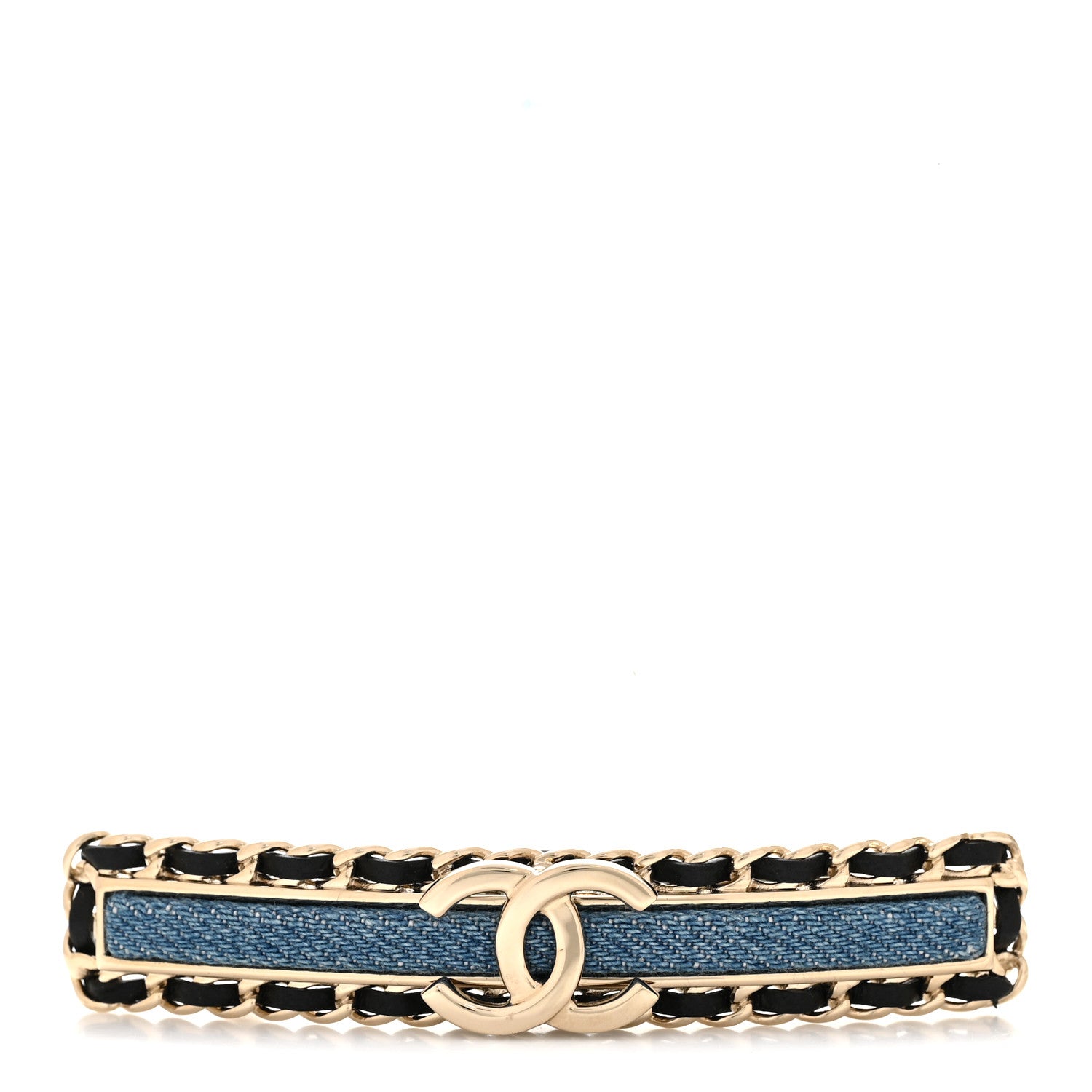 Chanel Metal Denim CC Hair Clip Barrette Blue Gold 1 of 5