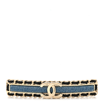 Chanel Metal Denim CC Hair Clip Barrette Blue Gold 1 of 5
