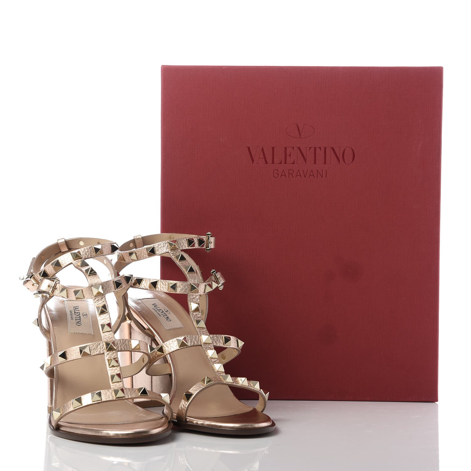 Valentino Garavani Metallic Pebbled Calfskin Rockstud 90mm City Sandals 40 Rame 9 of 9