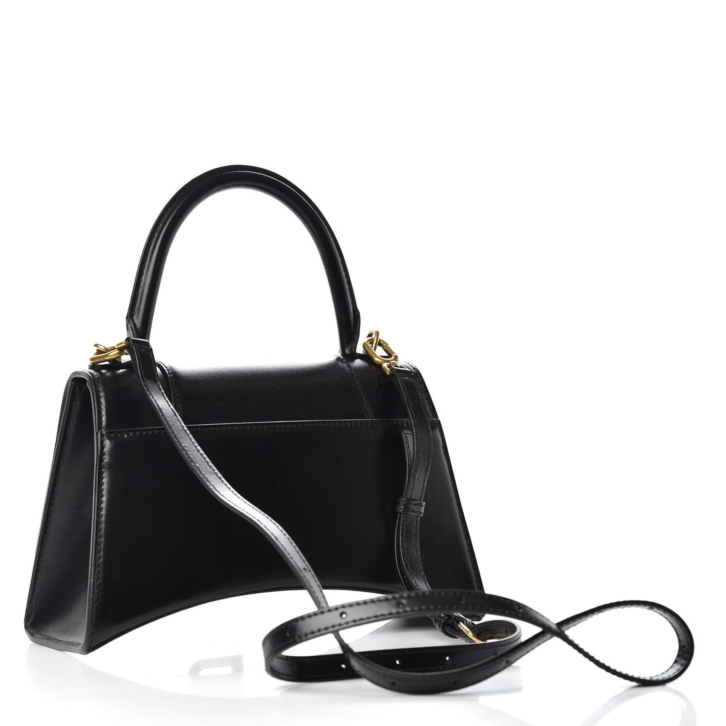 Shiny Box Calfskin Small Hourglass Top Handle Bag Black