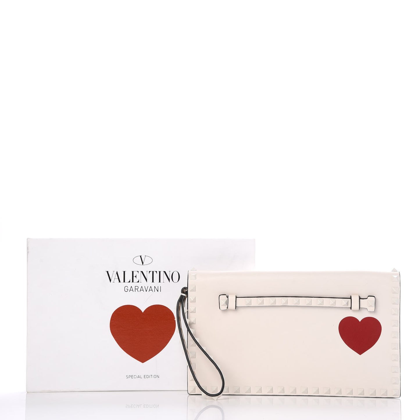 Nappa Painted Heart Rockstud Wristlet Clutch Ivory
