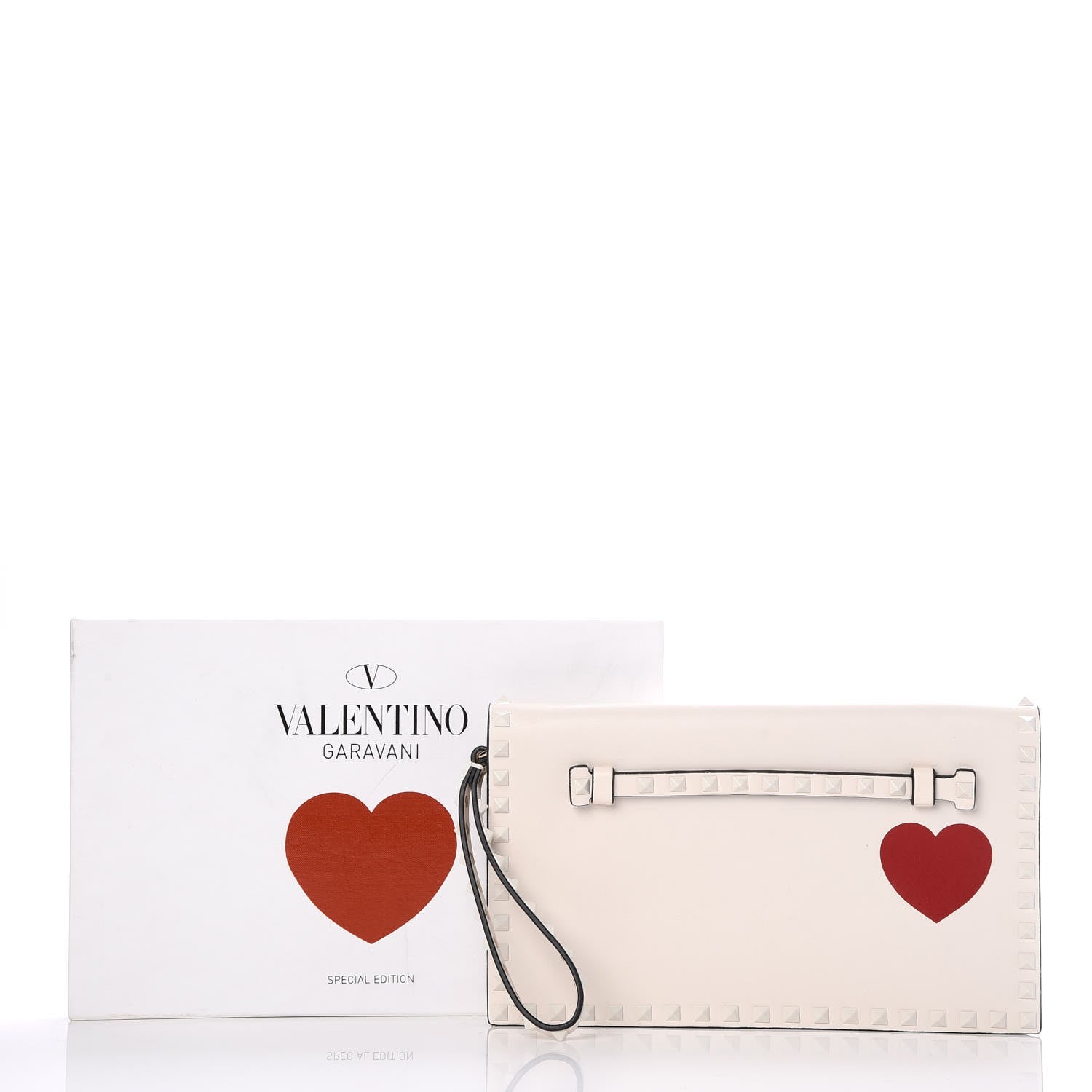 Valentino Garavani Nappa Painted Heart Rockstud Wristlet Clutch Ivory 9 of 9