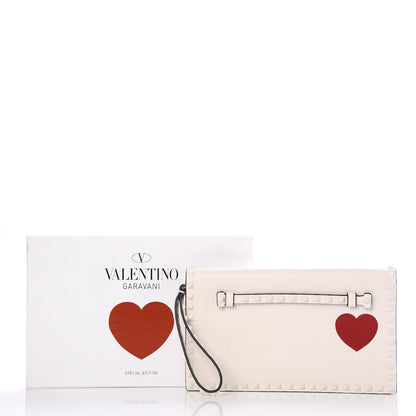 Valentino Garavani Nappa Painted Heart Rockstud Wristlet Clutch Ivory 9 of 9