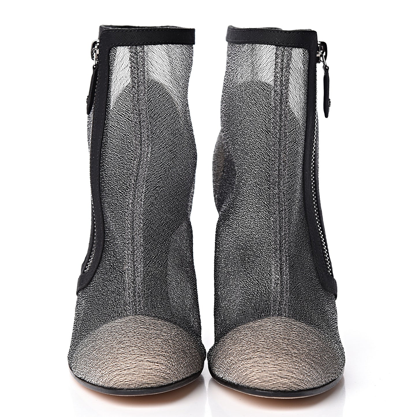 Mesh Grosgrain Cap Toe Short Boots 38 Grey Black