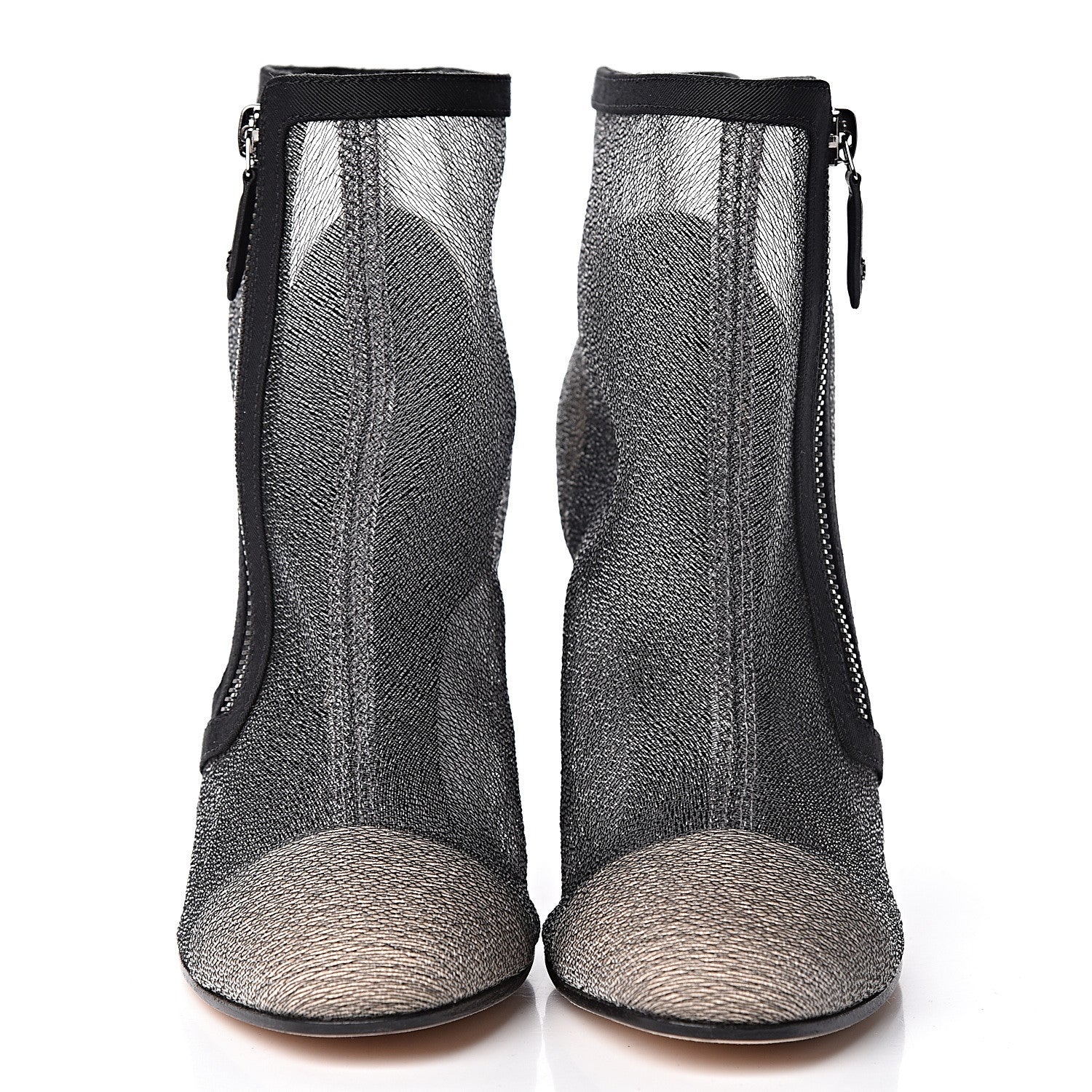 Chanel Mesh Grosgrain Cap Toe Short Boots 38 Grey Black 2 of 12