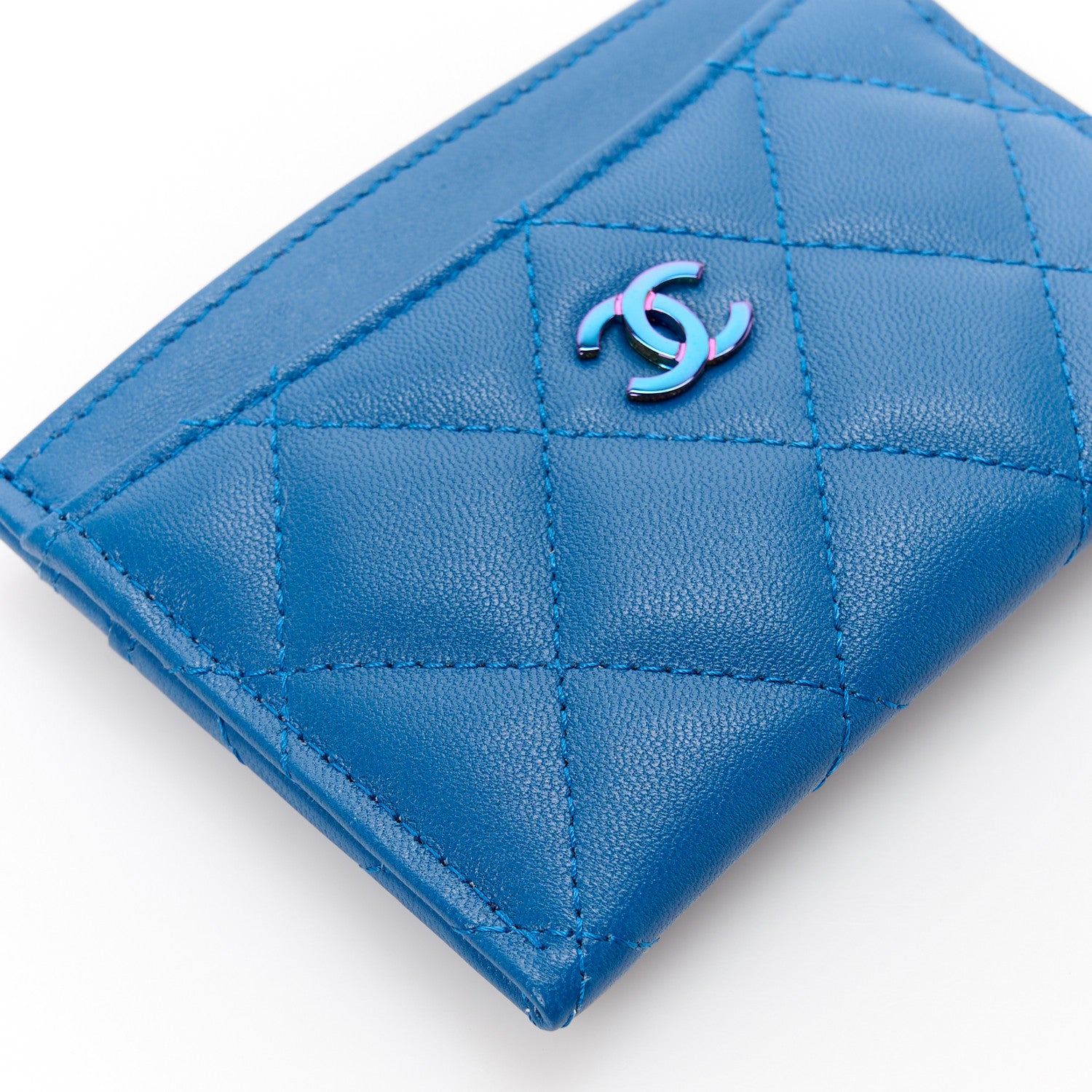 Chanel Lambskin Quilted Card Holder Blue Pink 10 of 12