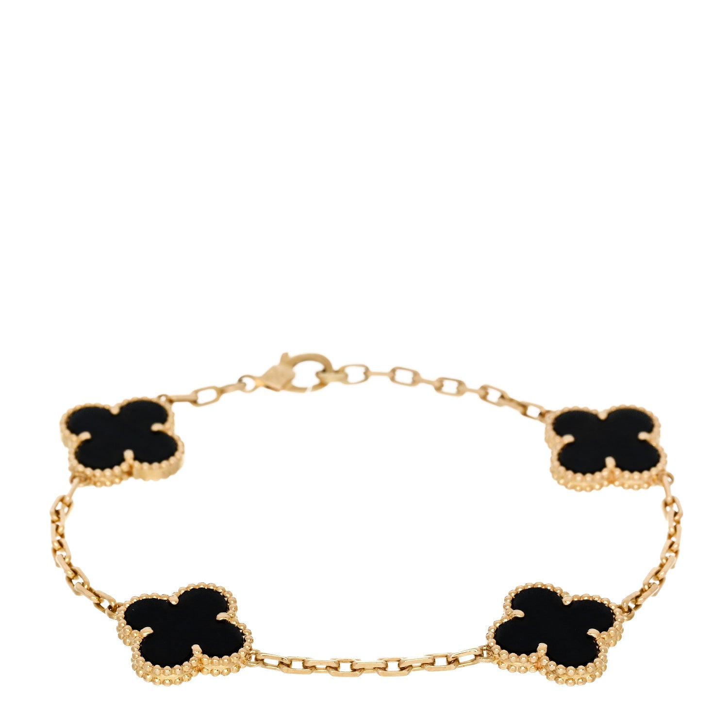 Van Cleef & Arpels 18K Yellow Gold Black Onyx 5 Motifs Vintage Alhambra Bracelet 1 of 5