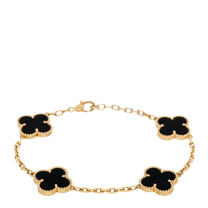 Van Cleef & Arpels 18K Yellow Gold Black Onyx 5 Motifs Vintage Alhambra Bracelet 1 of 5