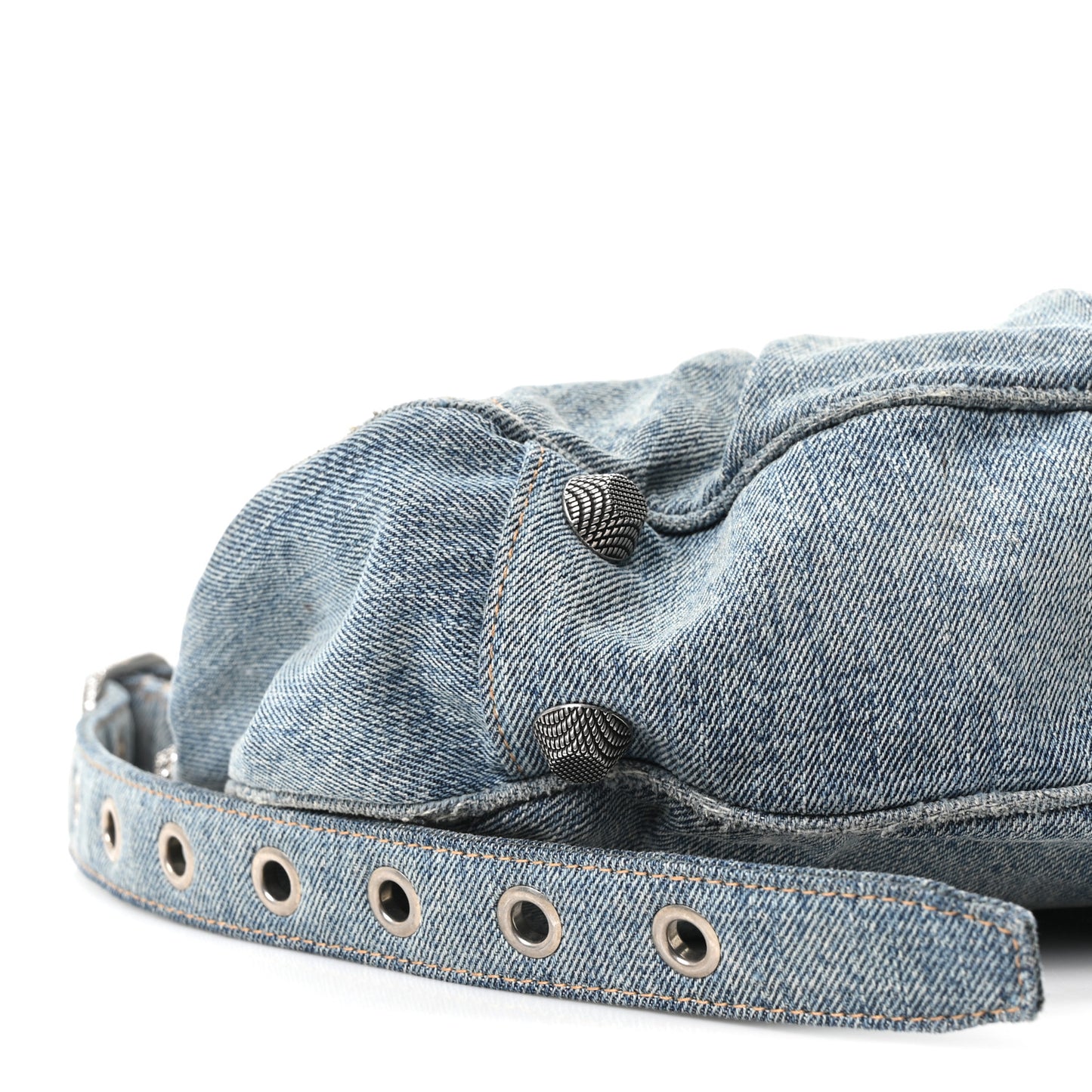 Washed Frayed Denim Crystal Small Le Cagole Shoulder Bag Blue
