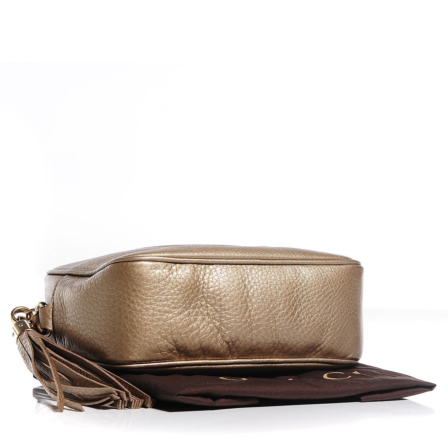 Metallic Pebbled Calfskin Small Soho Disco Bag Golden Beige
