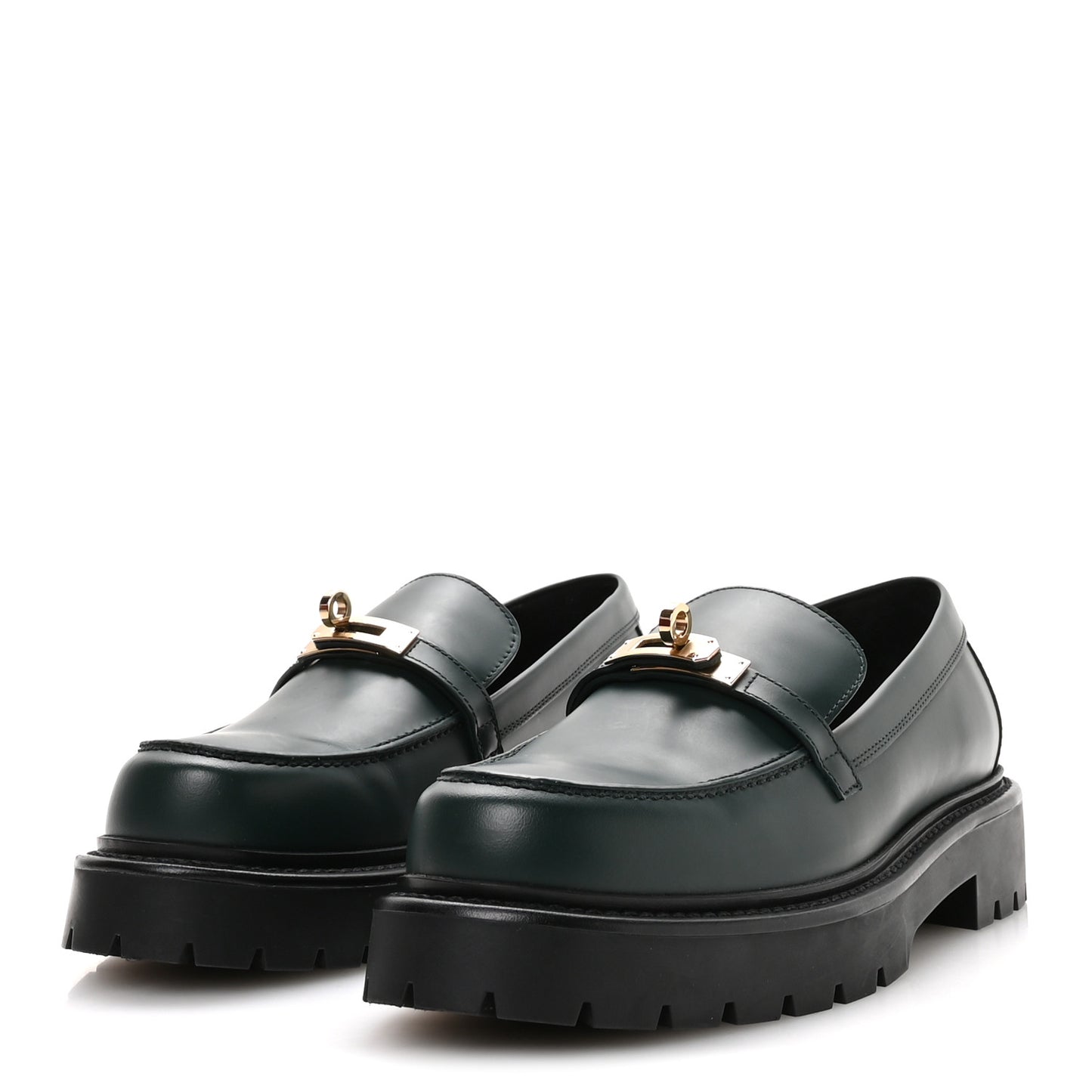 Glazed Calfskin Womens Icone Loafers 40 Vert Bouteille