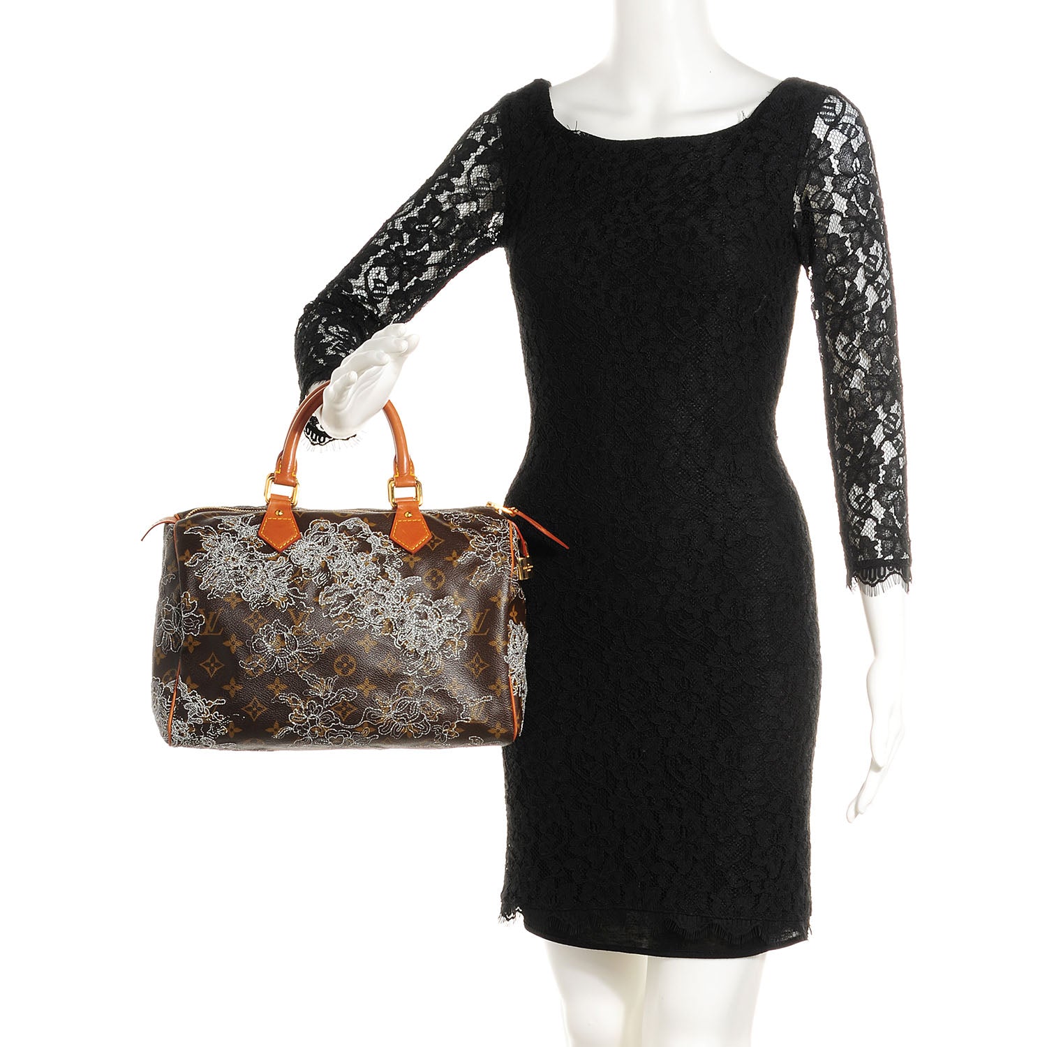 Louis Vuitton Monogram Dentelle Speedy 30 Silver 2 of 7