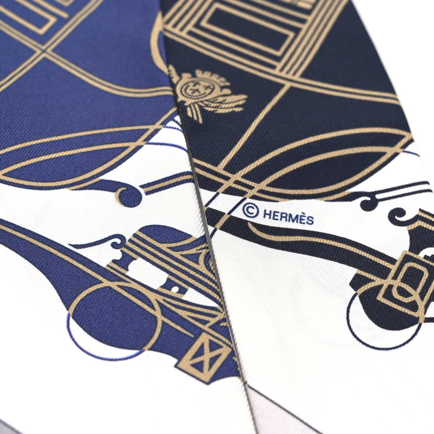 Hermes Silk Ex-Libris Twilly White Marine Gris 3 of 4