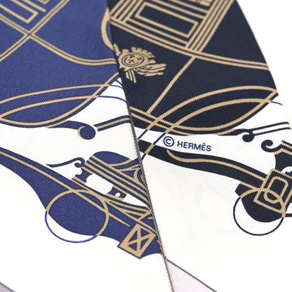 Hermes Silk Ex-Libris Twilly White Marine Gris 3 of 4
