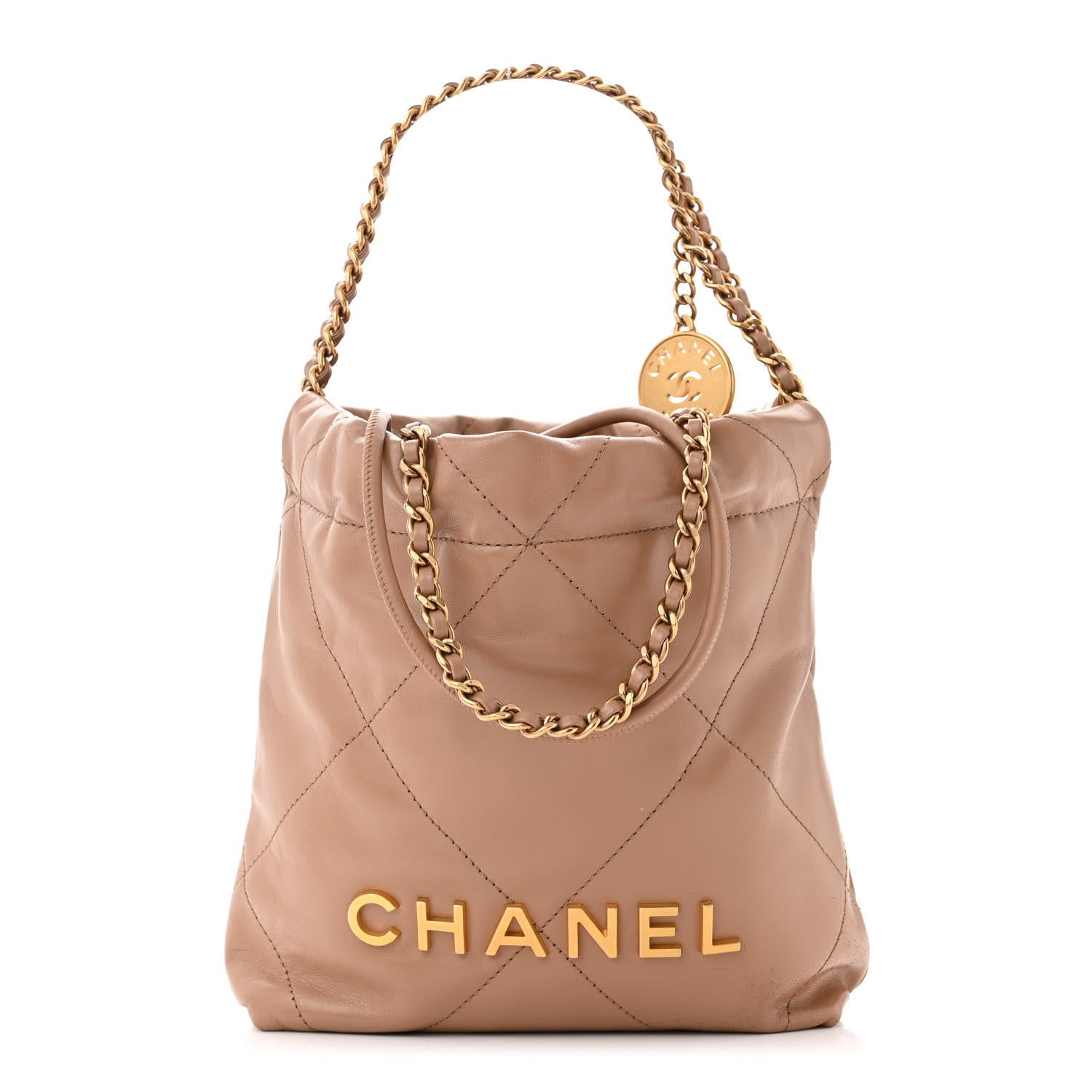 Chanel Shiny Calfskin Quilted Mini Chanel 22 Dark Beige 1 of 13