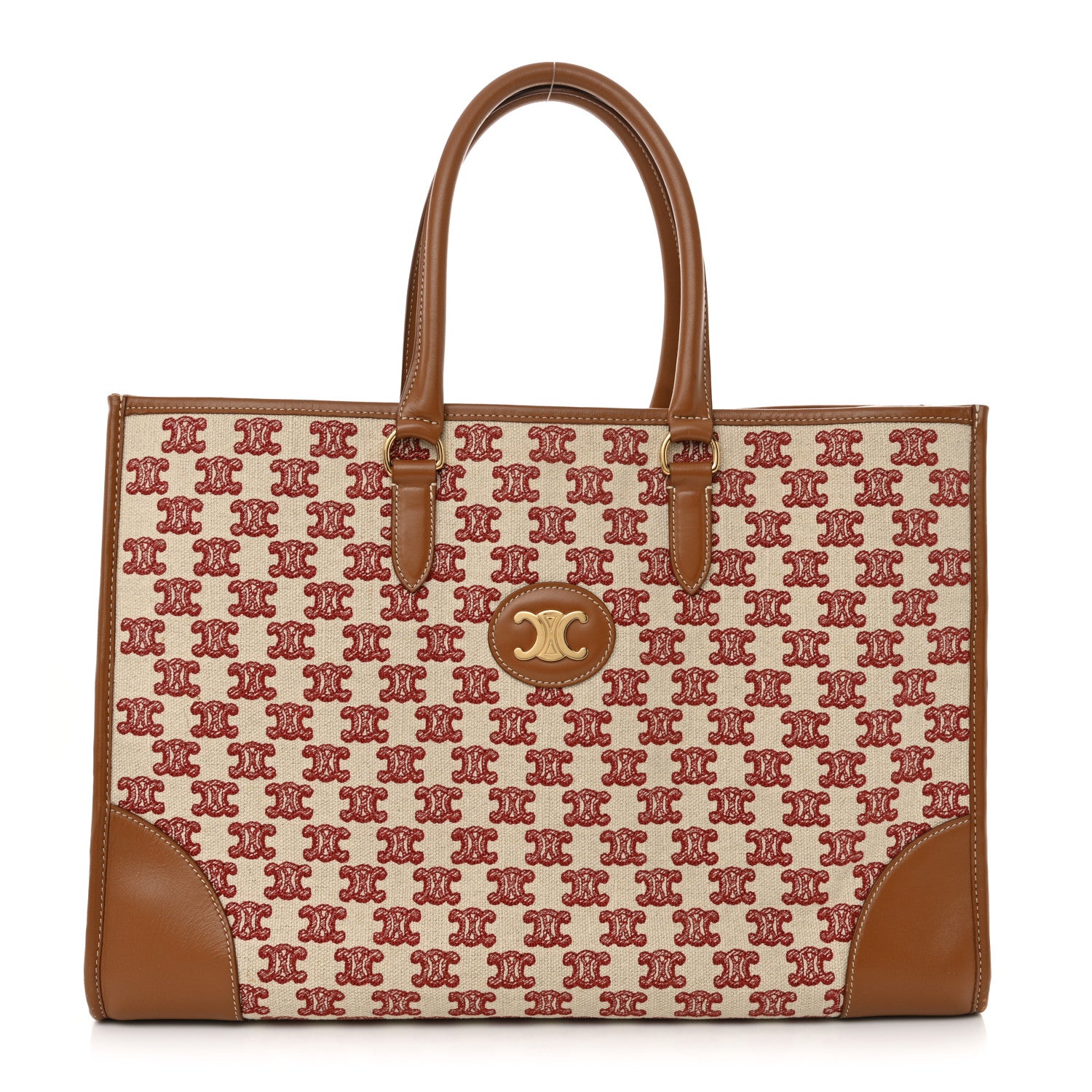 Celine Canvas Calfskin Triomphe Embroidered Horizontal Cabas Burgundy 1 of 12