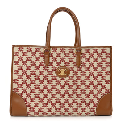Celine Canvas Calfskin Triomphe Embroidered Horizontal Cabas Burgundy 1 of 12