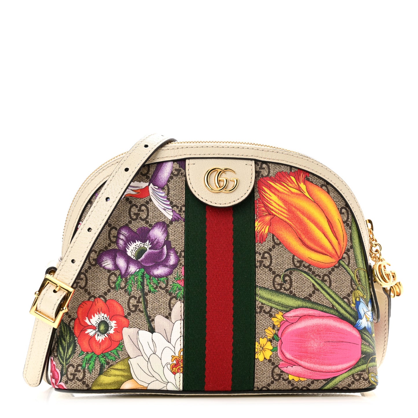 GG Supreme Monogram Flora Web GG Small Ophidia Dome Shoulder Bag White