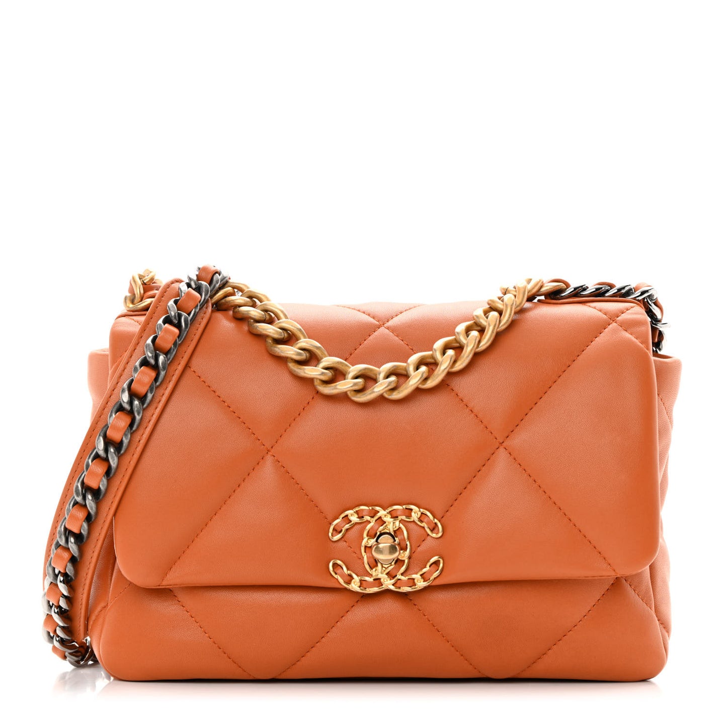 Lambskin Quilted Medium Chanel 19 Flap Light Brown